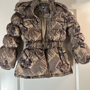 Printed Beige Kids Puffer Jacket